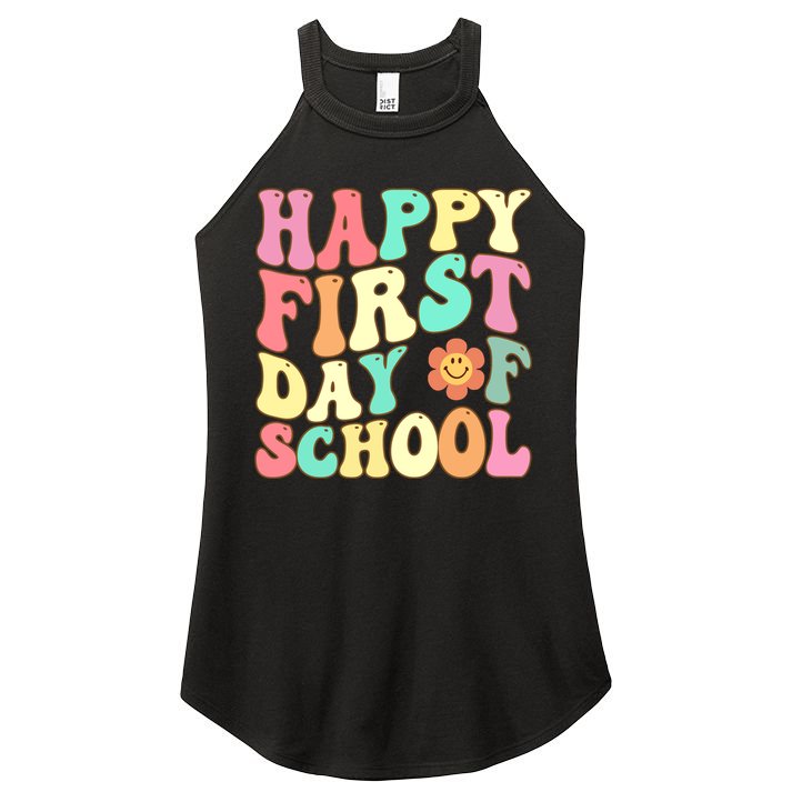 Groovy Happy First Day Of School Teacher Back To School Cool Gift Women's Perfect Tri Rocker Tank
