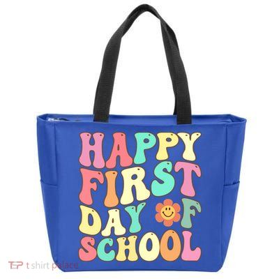 Groovy Happy First Day Of School Teacher Back To School Cool Gift Zip Tote Bag