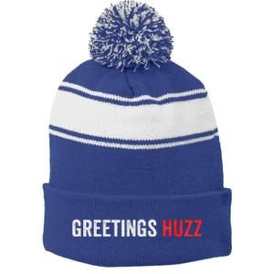 Greetings Huzz Funny Gen Z Gen Alpha Slang Viral Stripe Pom Pom Beanie