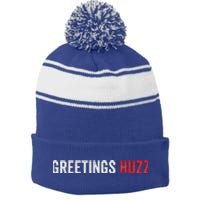 Greetings Huzz Funny Gen Z Gen Alpha Slang Viral Stripe Pom Pom Beanie