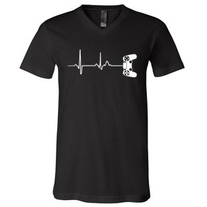 Gamer Heartbeat For Video Game Players V-Neck T-Shirt