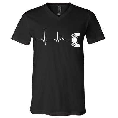 Gamer Heartbeat For Video Game Players V-Neck T-Shirt