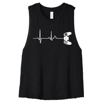 Gamer Heartbeat For Video Game Players Women's Racerback Cropped Tank