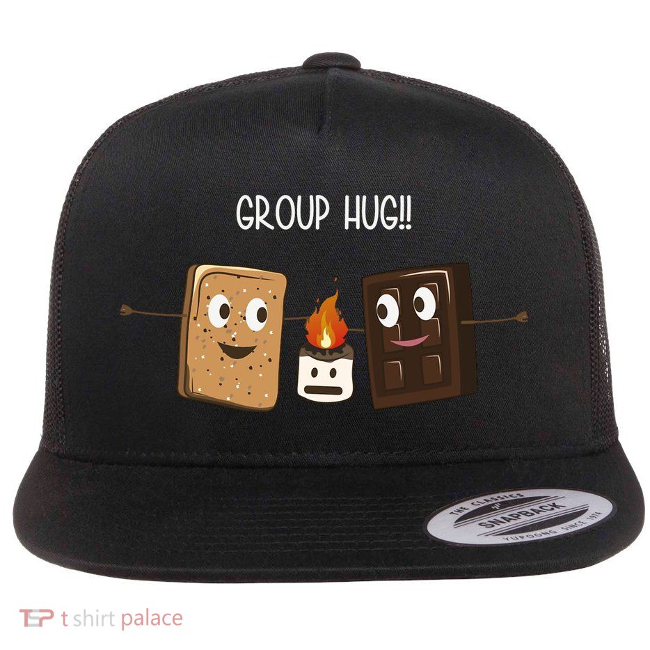 Group Hug Funny Smores Camping Roasting Outdoor Flat Bill Trucker Hat