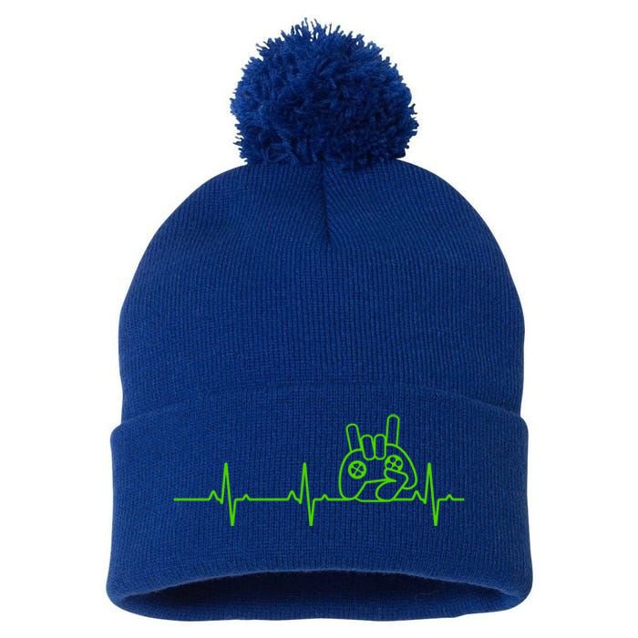 Gamer Heartbeat Funny Video Game Lover Gift Amazing Gift Pom Pom 12in Knit Beanie