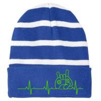 Gamer Heartbeat Funny Video Game Lover Gift Amazing Gift Striped Beanie with Solid Band