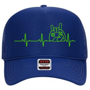 Gamer Heartbeat Funny Video Game Lover Gift Amazing Gift High Crown Mesh Back Trucker Hat