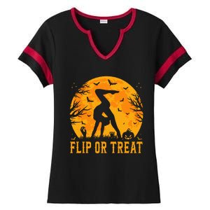 Gymnastics Halloween Flip or Treat Halloween Gymnastics Ladies Halftime Notch Neck Tee