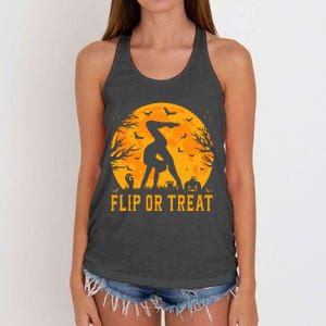 Gymnastics Halloween Flip or Treat Halloween Gymnastics Women's Knotted Racerback Tank