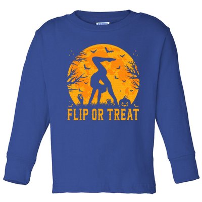 Gymnastics Halloween Flip or Treat Halloween Gymnastics Toddler Long Sleeve Shirt