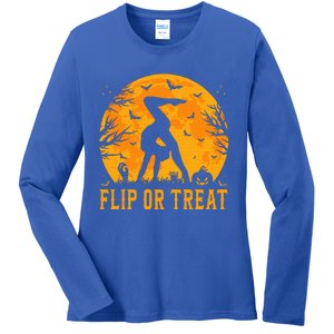 Gymnastics Halloween Flip or Treat Halloween Gymnastics Ladies Long Sleeve Shirt