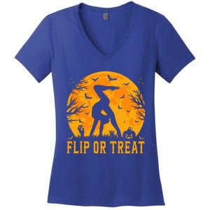 Gymnastics Halloween Flip or Treat Halloween Gymnastics Women's V-Neck T-Shirt