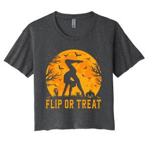 Gymnastics Halloween Flip or Treat Halloween Gymnastics Women's Crop Top Tee