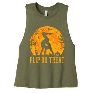 Gymnastics Halloween Flip or Treat Halloween Gymnastics Women's Racerback Cropped Tank