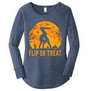 Gymnastics Halloween Flip or Treat Halloween Gymnastics Women's Perfect Tri Tunic Long Sleeve Shirt