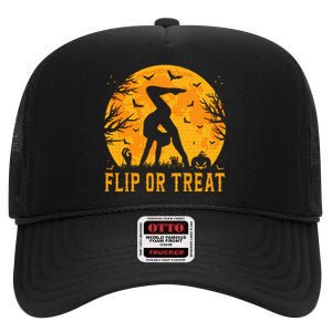 Gymnastics Halloween Flip or Treat Halloween Gymnastics High Crown Mesh Back Trucker Hat