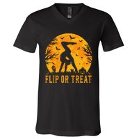 Gymnastics Halloween Flip or Treat Halloween Gymnastics V-Neck T-Shirt