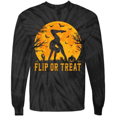 Gymnastics Halloween Flip or Treat Halloween Gymnastics Tie-Dye Long Sleeve Shirt