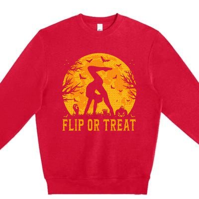 Gymnastics Halloween Flip or Treat Halloween Gymnastics Premium Crewneck Sweatshirt