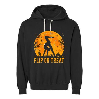 Gymnastics Halloween Flip Or Treat Halloween Gymnastics Garment-Dyed Fleece Hoodie