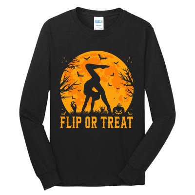 Gymnastics Halloween Flip Or Treat Halloween Gymnastics Tall Long Sleeve T-Shirt