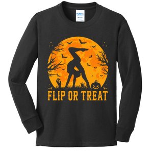 Gymnastics Halloween Flip Or Treat Halloween Gymnastics Kids Long Sleeve Shirt