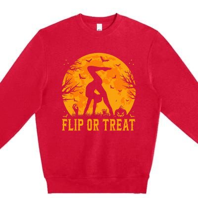 Gymnastics Halloween Flip Or Treat Halloween Gymnastics Premium Crewneck Sweatshirt