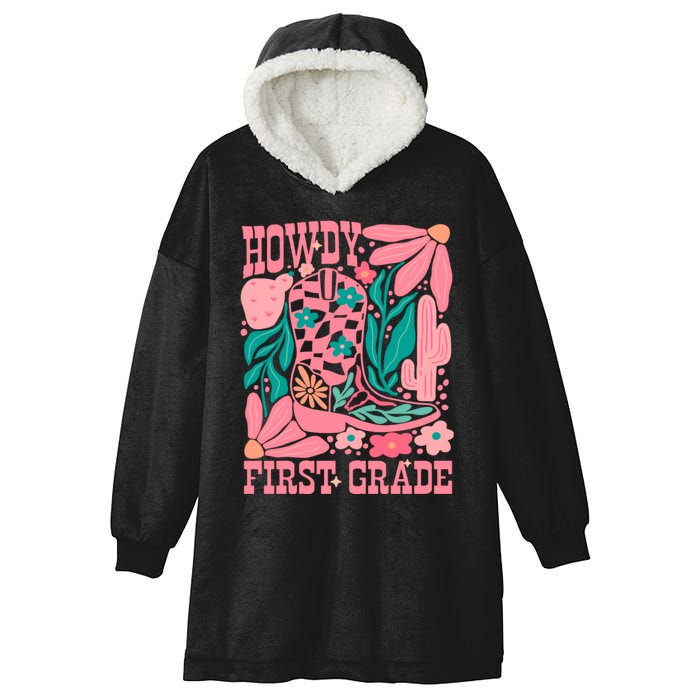 Groovy Howdy First Grade Cowboy Teacher Hooded Wearable Blanket