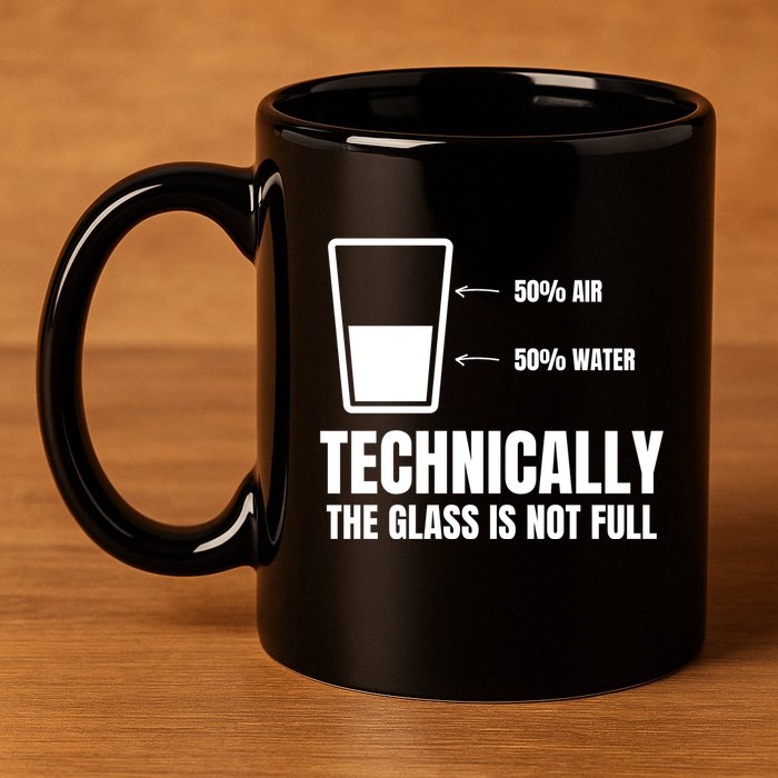 Glass Half Full Funny Technically Not Empty Sarcastic 11oz C Handle Ceramic Mug