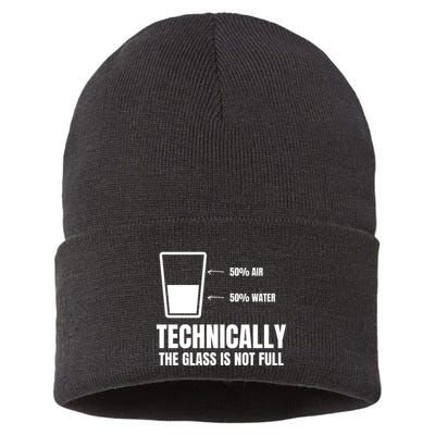 Glass Half Full Funny Technically Not Empty Sarcastic Sustainable Knit Beanie