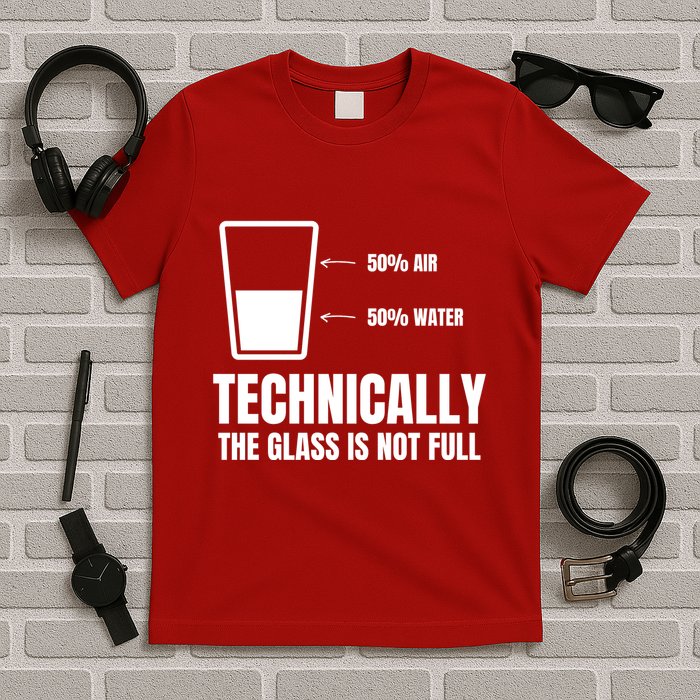 Glass Half Full Funny Technically Not Empty Sarcastic T-Shirt