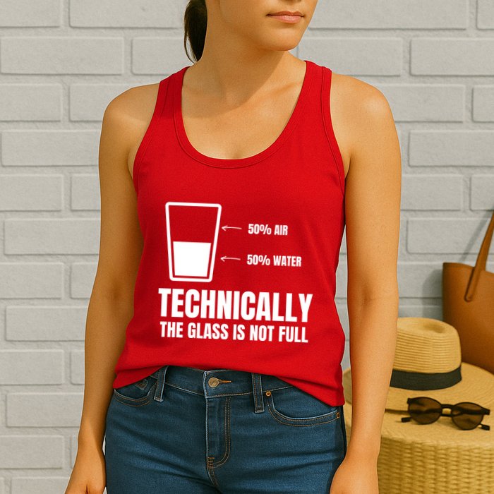 Glass Half Full Funny Technically Not Empty Sarcastic Womens Tank Top
