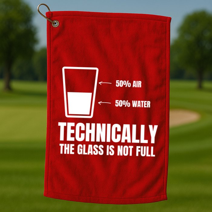 Glass Half Full Funny Technically Not Empty Sarcastic Golf Towel
