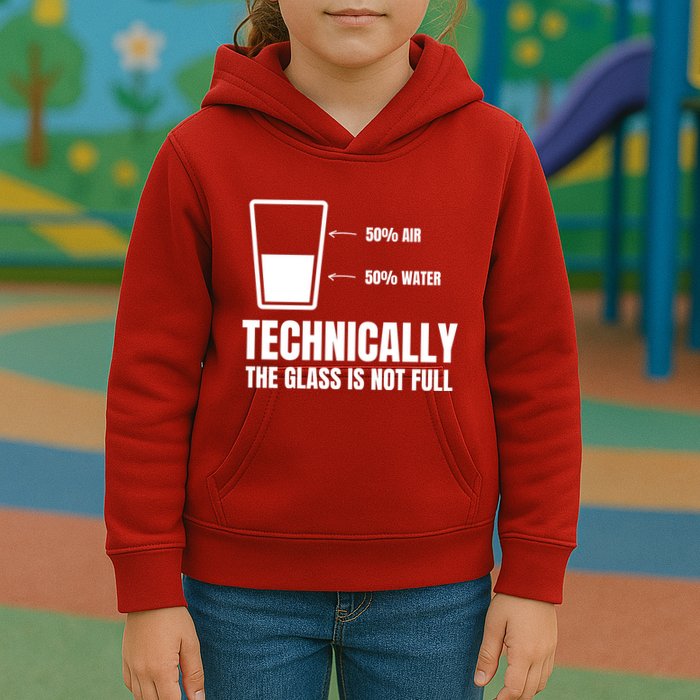 Glass Half Full Funny Technically Not Empty Sarcastic Kids Hoodie