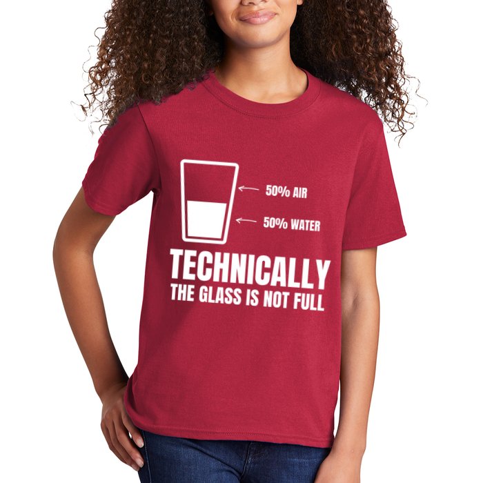 Glass Half Full Funny Technically Not Empty Sarcastic Kids T-Shirt