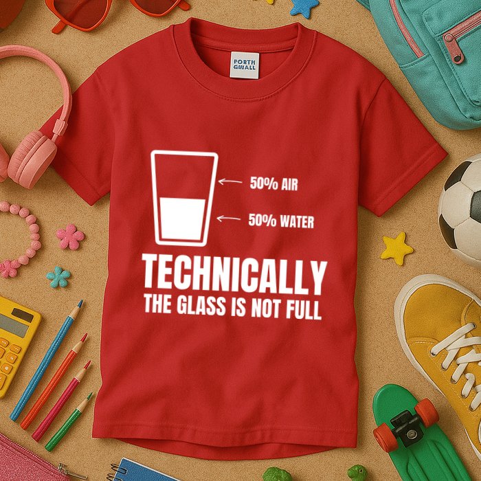 Glass Half Full Funny Technically Not Empty Sarcastic Kids T-Shirt