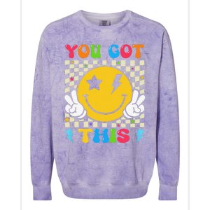 Groovy Hippie Face You Got This Motivational Testing Day Colorblast Crewneck Sweatshirt