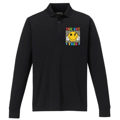 Groovy Hippie Face You Got This Motivational Testing Day Performance Long Sleeve Polo