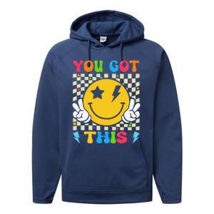 Groovy Hippie Face You Got This Motivational Testing Day Performance Fleece Hoodie