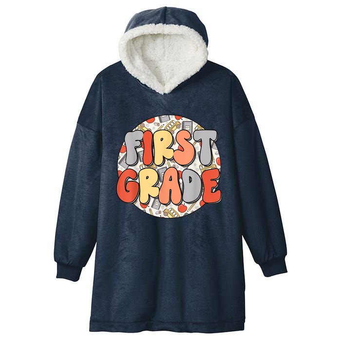 Groovy Happy First Day Of School Back To School Teacher Kids Hooded Wearable Blanket