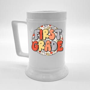 Groovy Happy First Day Of School Back To School Teacher Kids Beer Stein