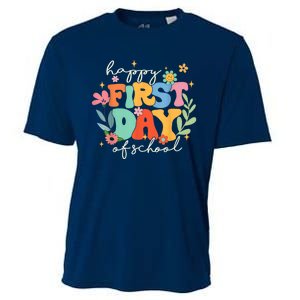 Groovy Happy First Day Of School Back To School Teacher Kids Cooling Performance Crew T-Shirt