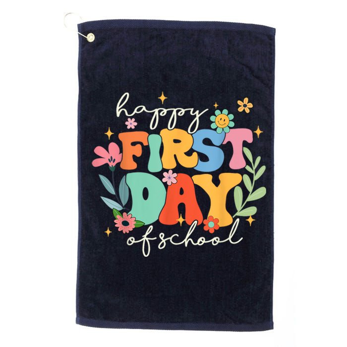 Groovy Happy First Day Of School Back To School Teacher Kids Platinum Collection Golf Towel