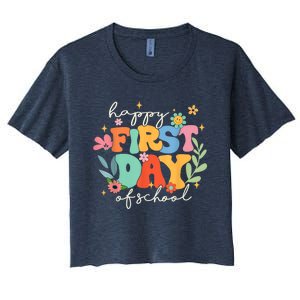 Groovy Happy First Day Of School Back To School Teacher Kids Women's Crop Top Tee