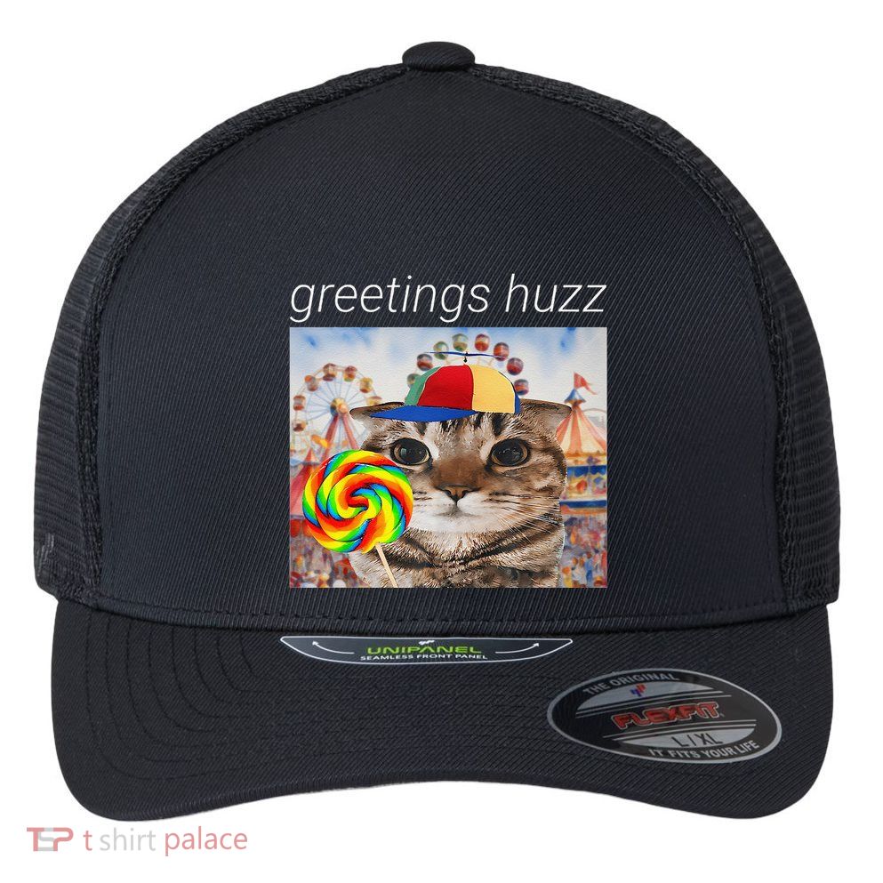 Greetings Huzz Funny Gen Z Gen Alpha Silly Cat Lollipop Meme Flexfit Unipanel Trucker Cap