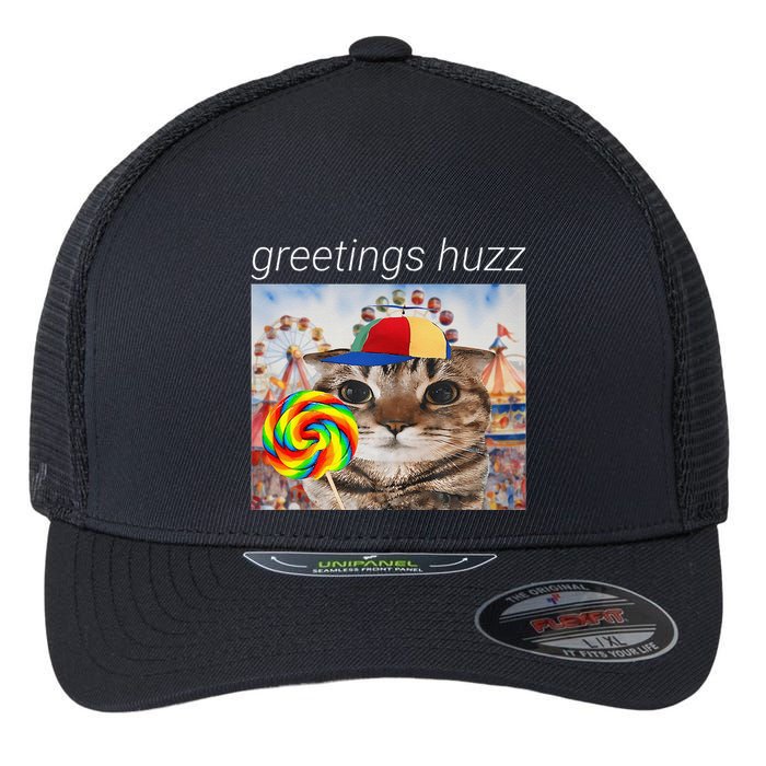 Greetings Huzz Funny Gen Z Gen Alpha Silly Cat Lollipop Meme Flexfit Unipanel Trucker Cap