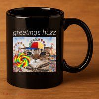 Greetings Huzz Funny Gen Z Gen Alpha Silly Cat Lollipop Meme 11oz C Handle Ceramic Mug