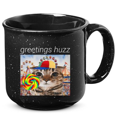 Greetings Huzz Funny Gen Z Gen Alpha Silly Cat Lollipop Meme 15oz Campfire Ceramic Mug