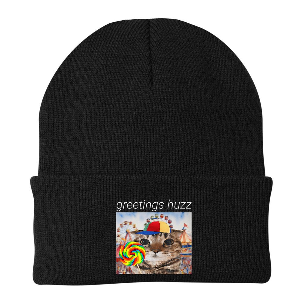 Greetings Huzz Funny Gen Z Gen Alpha Silly Cat Lollipop Meme Beanie