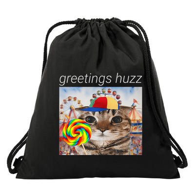 Greetings Huzz Funny Gen Z Gen Alpha Silly Cat Lollipop Meme Drawstring Bag